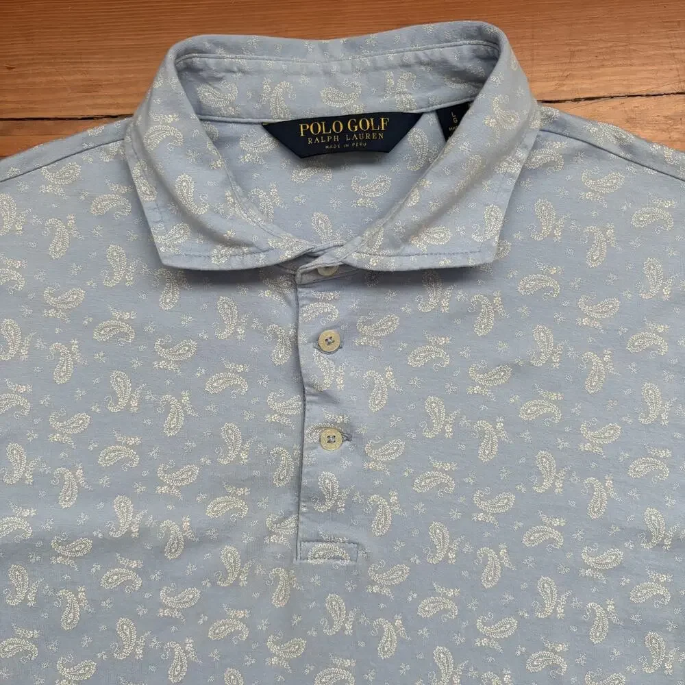 Polo Ralph Lauren Golf Polo Shirt Men's Size L Blue Short Sleeve Cotton Paisley